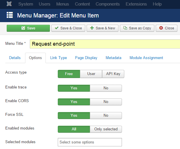 jBackend End-Point Options