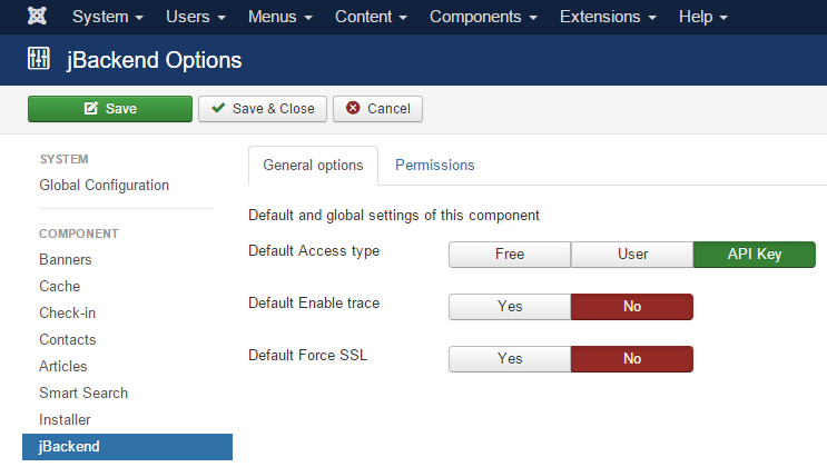 jBackend General Options