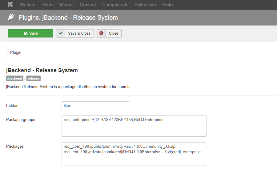 jBackend Release System settings